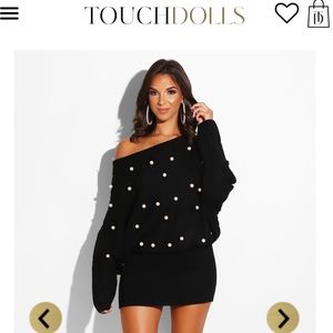 Touch dolls black sweater dress with pearls